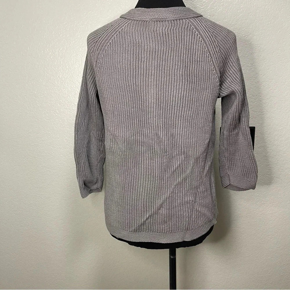 Talbots Women’s Heavy Duty Ribbed Grey Crewneck Snap Cardigan SMALL - Picture 3 of 6